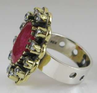 Art Deco 18K/925 Sterling 7.92ctw Africian Ruby & White Sapphire Ring 