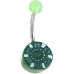  Green Acrylic 100 Dollar Casino Chip Belly Ring Jewelry