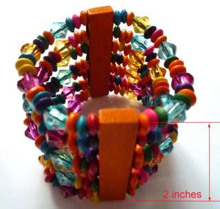 Multi Color Beads Wood Wooden Stretch Bracelet Bangle  