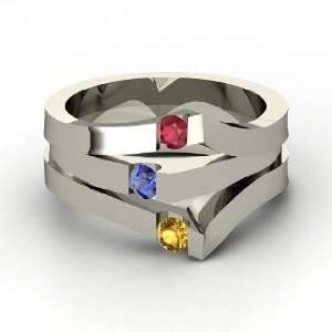  Gem Peak Ring, Round Sapphire Sterling Silver Ring with 