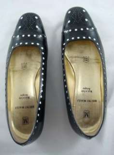 Vintage Bruno Magli Perforated Patent Leather White Dot Trim Womens 
