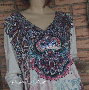 New KIARA Sequin embellished SUBLIMATION EMPIRE stretch top 2XL (Bust 