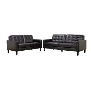  Caledonia Black Leather Modern Sofa