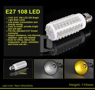 110V E27 108 LED 5W Bright White/Warm White Light Bulb Lamp  