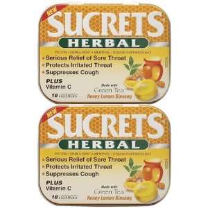 Sucrets Herbal Throat Drops Honey Lemon Ginseng, 2 ct (Quantity of 4)
