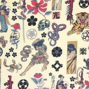  45 Wide Nicholes Prints Zen Tattoo Tea Fabric By The 