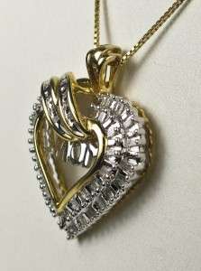   35ctw Genuine H SI Diamond Heart MOM Sterling/Gold Pendant 18 Chain