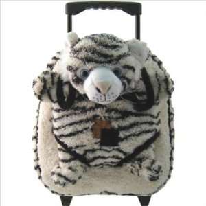  Kids White Rolling Backpack With White Tiger Stuffie 