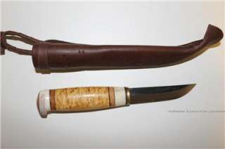 95mm Handmade Scandinavian Bushcraft Puukko Knife  Curly Birch handle 
