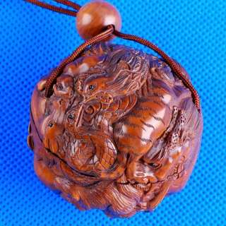 Carved Wood Boxwood Inro Animals Ball Netsuke Carving  