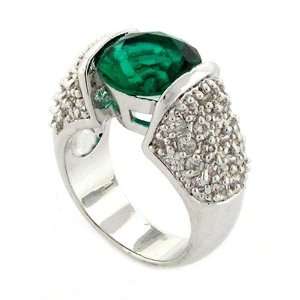 Classic & Streamlined   Engagement Ring with Emerald CZ & White Pavé 