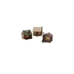  Set of 3 Lighted Green, Red and Brown Roof Country Mini 