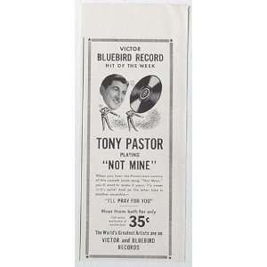  1942 Tony Pastor Victor Bluebird Records Print Ad (Music 