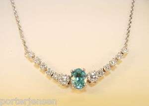Vintage 14k WG Blue Zircon & Diamond Statement Necklace  