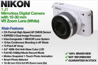 Nikon 1 J1 Mirrorless Digital Camera with 10 30 mm Lens (White) New 