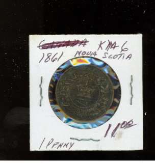 1861 Nova Scotia Canada One Cent Penny coin KM 6  