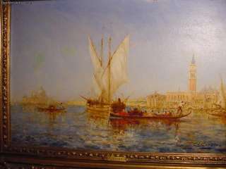 Antique Venetian Canal Scene Oil On Canvas Ch. Cousin  