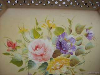 beautiful vintage TOLE TRAY~gorgeous colors~PINK ROSE  