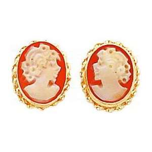    14K Yellow Gold Cameo Stud Earrings Polished Jewelry A: Jewelry