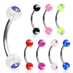  Curved Barbell with Clear and Black UV Coated Acrylic Gemmed Balls 