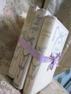 DELICIOUS BUNDLE ANTIQUE FRENCH BOOKS WITH LAVENDER FLORAL RIBBON 