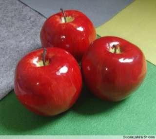 Decorative Plastic Artificial Fruit 3 Bright Red Apples  