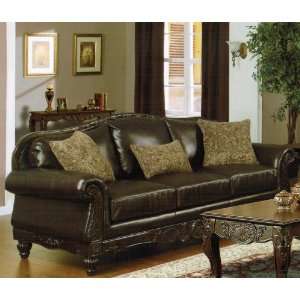  Sofa Couch Traditional Style in Brown Bonded Leather: Home 