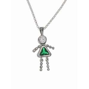  Sterling Silver Girl May Birthstone Necklace with Rolo 