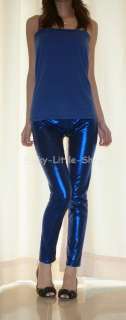Shiny blue silky leggings tight pants rock punk pt352 M  