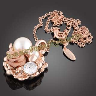 rose 18k gold GP pearl & SWAROVSKI crystal necklace 650  