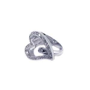  Sterling Silver Open Heart CZ Sideway Ring Size 5: Jewelry