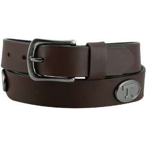   Volunteers Brown Leather Brushed Metal Concho Belt: Sports & Outdoors