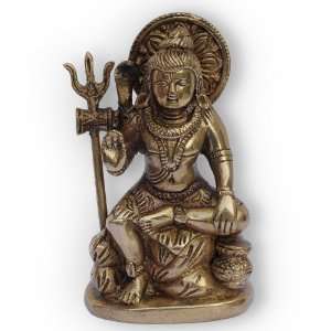  Shiva Worship Statue with Trident Handmade Brass Sculpture 