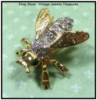 Vintage Clear Pave Glass Rhinestone Bug Gold Tone Pin  
