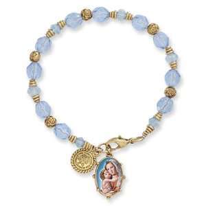    Gold tone Madonna & Child Rosary Bracelet/Mixed Metal Jewelry