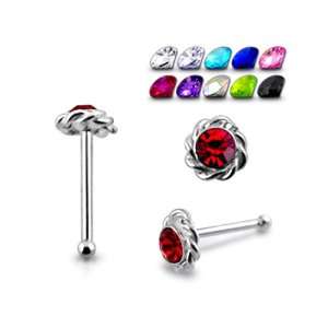  Gemmed Twined Flower Ball End Nose Pin Jewelry
