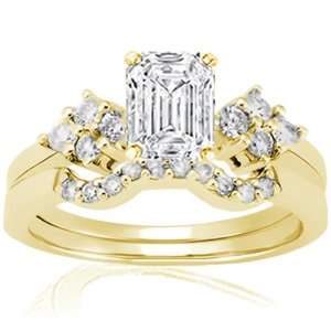 85 Ct Emerald Cut Fleur Diamond Wedding Rings Set VS1 GIA 14K YELLOW 