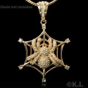    Spider Web Spiderman Gold Plated CZ Hip Hop Pendant: Jewelry
