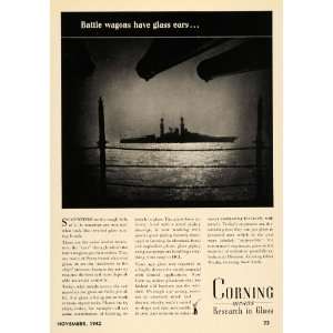 1942 Ad Corning Glass Works Battle Wagons Warship WW2   Original Print 
