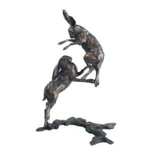 Limited Ed Hot Cast Bronze Sculpture Small Hares Boxing:  