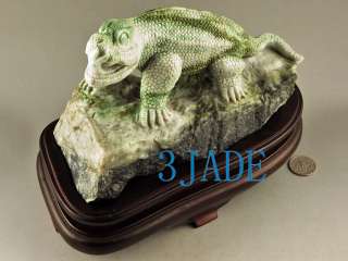 Natural Dushan Jade Carving: Dragon / Lizard Statue  