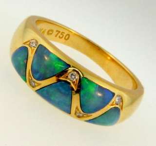 18K KABANA Top Quality Opal Inlay and Diamond Ring Size 8  