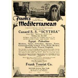  1924 Ad Frank Tourist Company Mediterranean Cruise Tour 
