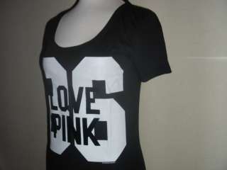 NWT* Victorias Secret BLACK GRAY T shirt COLLECTION LOVE PINK 86 S 
