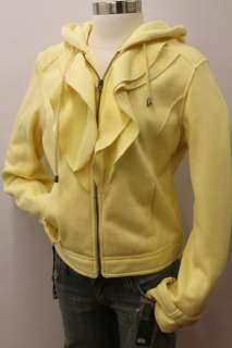 NWT Super Hot Sebby modern yellow Fleece Hood Zipped Jacket Size LARGE 