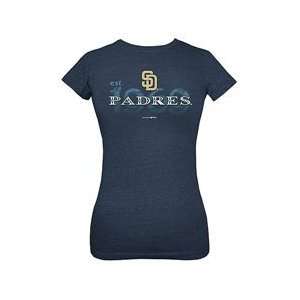 San Diego Padres Womens Triblend Crew T Shirt by 5th & Ocean   Navy 