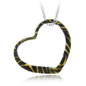    Sterling Silver Enamel Tiger Pattern Heart Pendant Jewelry