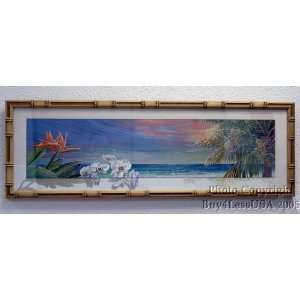   Tropical Bamboo Framed Bird of Paradise Beach Wall Art: Home & Kitchen