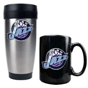 Utah Jazz NBA Stainless Steel Travel Tumbler & Black Ceramic Mug Set 