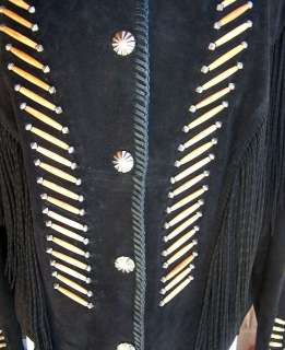 Womens Black Leather / Suede Cripple Creek Jacket Sz. L Native Style 